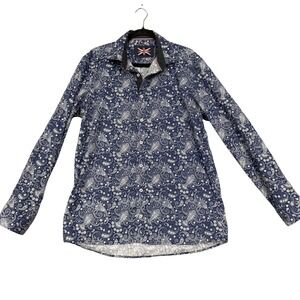 Soul Of London Shirt Mens Medium Blue Paisley Long‎ Sleeve Button Front Casual